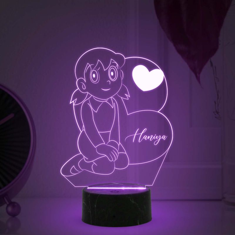 3D Illusion Suzuka Cartoon Night Lamp with Multicolored Light  Customized with Name Best Gift for Children Girls Boys Gift for Cartoon Lover Wooden Base